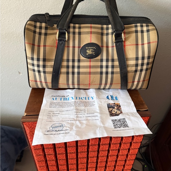 Burberry Beige and Black Plaid Duffel Bag